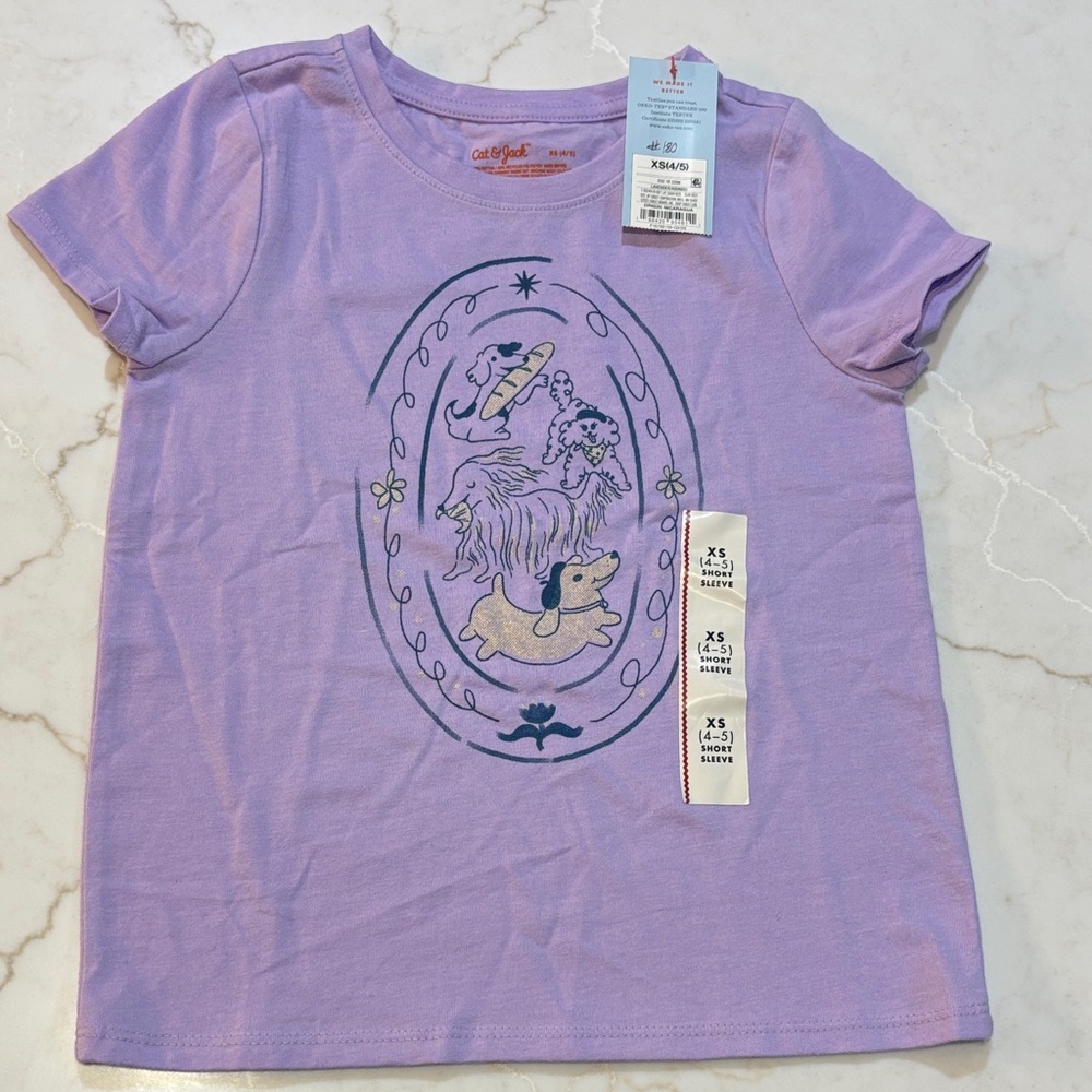 Cat & Jack Lavender Tee and Black Shorts Set Girl’s Size XS (4-5) NWT - Picture 2 of 5